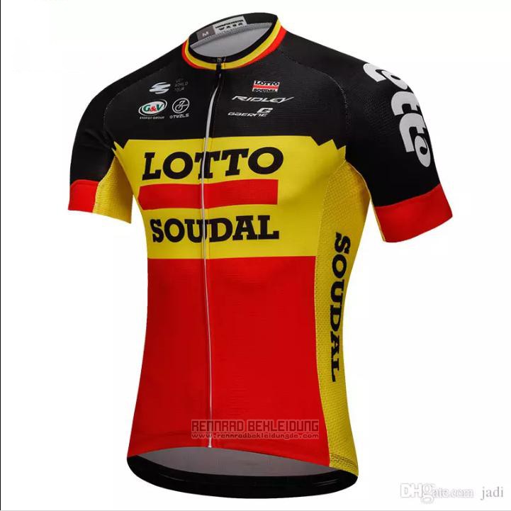 2018 Fahrradbekleidung Lotto Soudal Shwarz und Gelb Trikot Kurzarm und Tragerhose